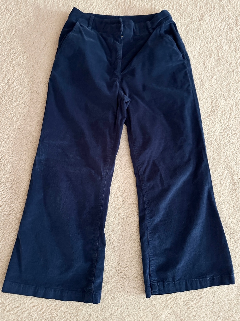 Women's Navy Cropped Corduroy Wide-Leg Pants